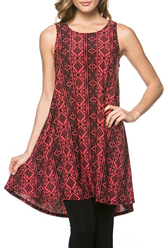 2LUV Women's Sleeveless Mix Print Hi Low Tunic Top