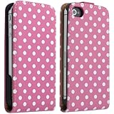 Pink and White Polka Dot Pattern Magnet Flip Hard Leather Case For Apple iPhone 4S / 4 (AT&T, Verizon, Sprint)