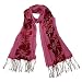 100% Pashmina/Cashmere Red Hibiscus Flower Tassel Ends Long Scarf Shawl