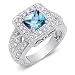 Gorgeous 1.50 carats total weight Cushion Cut Checker Board London Blue Topaz & White CZ Size 6 Gemstone Ring in Sterling Silver