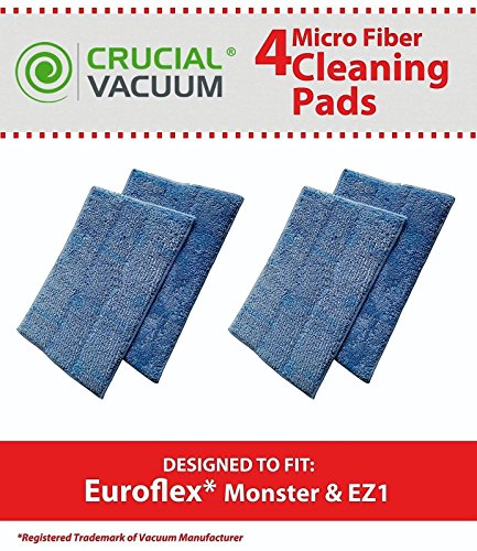 4 High Quality Euroflex Micro Fiber Cleaner Pads - Fits Euroflex Monster EZ1 Steam Mop - Euroflex Monster Steam Mop and Floor Cleaner (4)