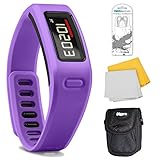 Garmin Vivofit Fitness Band with Heart Rate Monitor (Purple) Plus Accessory Bundle. Bundle Includes Xtreme Audio Earbuds with Microphone, Deluxe Case, and Micro Fiber Cleaning Cloth