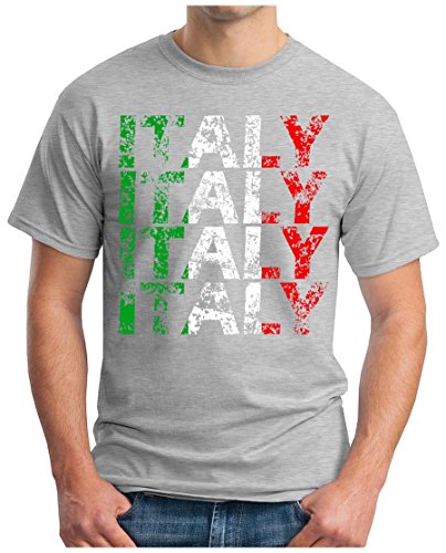 OM3 – ITALY – T-Shirt ITALIEN EM 2016 FRANKREICH FRANCE FUSSBALL FANSHIRT SOCCER SPORT TRIKOT EUROPAMEISTER, XL, grau meliert