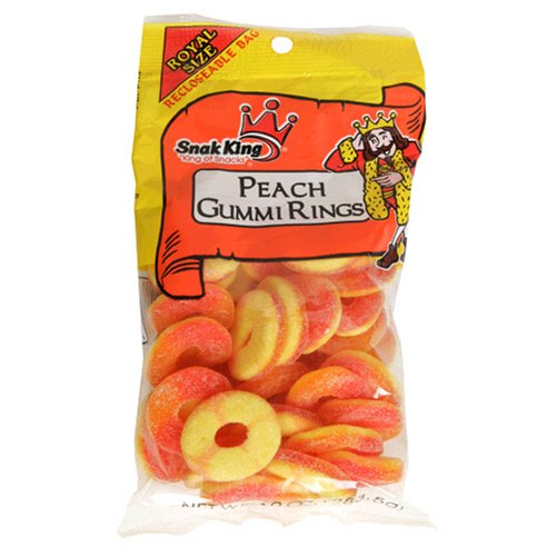 Snak King Peach Gummi Rings, 10-Ounce Bags (Pack of 24) by Snak King