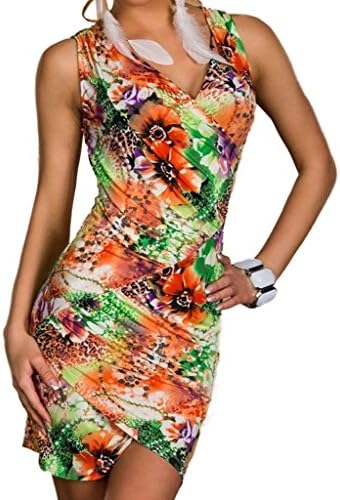Women's Flower Print V-Neck Sleeveless Cocktail Club Party Mini Dress Green