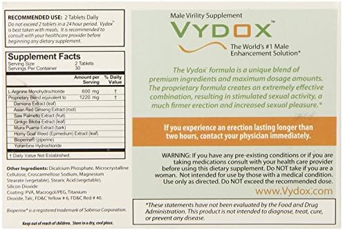 Vydox Male Enhancement L-Arginine Supplement Increased Stamina , Sex Drive & All Natural Penis Enlargement 60 Tablets (1 Month "Plus")(2 Months "Original")