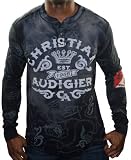 CHRISTIAN AUDIGIER Ed Hardy Riding Henley Mens Long Sleeve T-Shirt