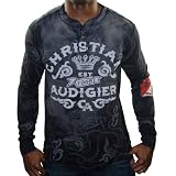 CHRISTIAN AUDIGIER Ed Hardy Riding Henley Mens Long Sleeve T-Shirt