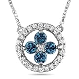10k White Gold 1/2 CT TDW Blue and White Diamond Necklace With Chain (G-H, I1-I2)