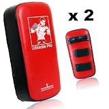 Leather Thai pad kick boxing punch pads pair martial hook and jab pads training Exercise Red Black x2