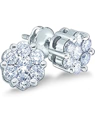 14k Yellow OR White Gold Round Cut Diamond Flower Style Channel Set Stud Earrings (1/4 cttw)