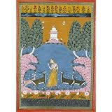 Lady by a stream playing the Vina to four deer (Print On Demand)