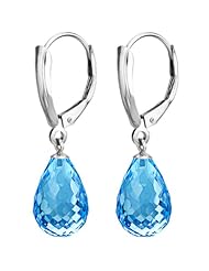 14k White Gold with 13.08 carats 8x12mm London Blue Topaz Gemstones Drop Hoop Leverback Earring. Includes Giftbox with Ribbon.