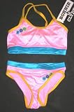 Girls 2 PC Pink/Turq Color Block Tankini Swimsuit w/Applique