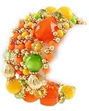 Goldtone Green Orange and Yellow Acrylic Spiral Fashion Bracelet