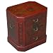 Handmade Oriental Furniture - 24" Antique Style Red Leather 3-Drawer End Table - Oriental Poem