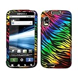 IMAGE OF Motorola Atrix 4G MB860 Rainbow Colorful Zebra Animal Print Rubberized Coating Premium Snap on Protector Faceplate Hard Case + Ultra-Premium Clear Film Screen Protector Armor