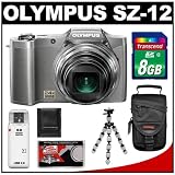 Olympus SZ-12 3D Digital Camera (Silver) with 8GB Card + Case + Flex Tripod + Accessory Kit