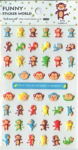 Kawaii Funny Monkey Soft &amp; Raised Puffy Sticker, 2 Sheets, #26492
