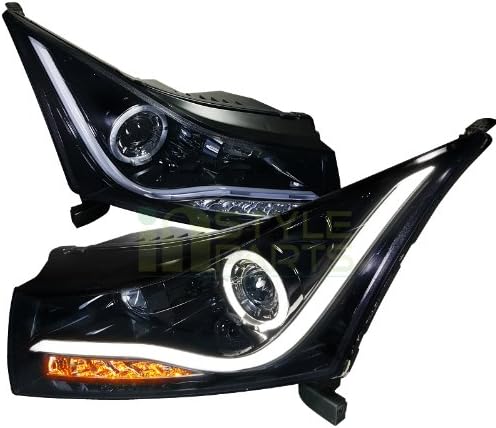 2011 2012 2013 Chevy Cruze LED Halo Projector Headlight Gloss Black Housing Smoke Lens