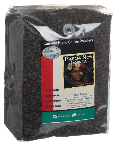 Camano Island Coffee Roasters Papua New Guinea, Light Roast, Whole Bean, 5 Pound Bag by Camano Island Coffee Roasters