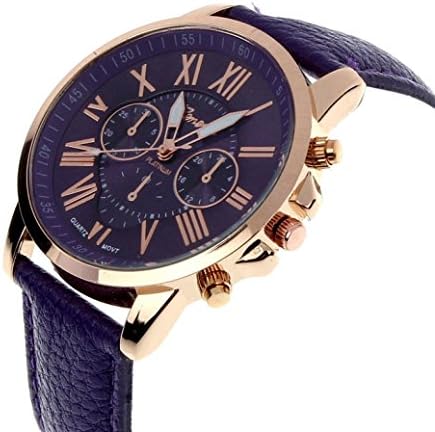 Datework Women's Fashion Geneva Roman Numerals Faux Leather Analog Quartz Wrist Watch (purple)