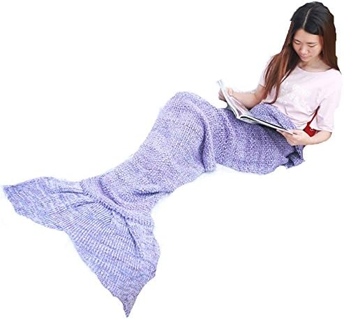 Mermaid Blanket,Puremakee Mermaid Tail Blanket Warm Soft All Seasons for Kids,Sofa Quilt Living Room Super Sleeping Bags(Purple 70.87''x31.50'')