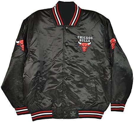 Chicago Bulls Men's Satin Jacket Black/Red-White buls03tea3-blk (Size M)