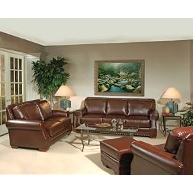 3 pc Cognac Leather Sofa Loveseat & Chair Living Room Set