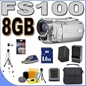 Canon FS-100 (Silver) Flash Memory Camcorder with 48x Optical Zoom 2699B001 + BP819 Replacement Battery/Travel Charger BigVALUEInc Accessory Saver 8GB Bundle + MORE