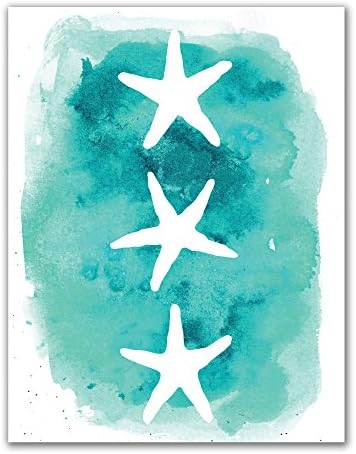 Aqua Blue Watercolor Starfish 8"x10" Print - Beach Wall Print &amp; Nursery Art by Jetty Home