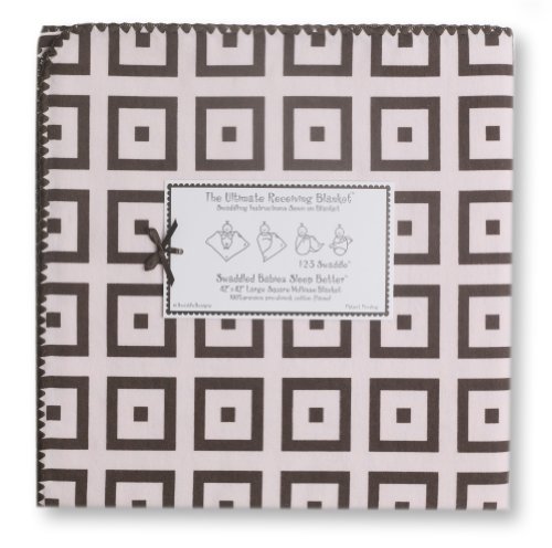 SwaddleDesigns Ultimate Receiving Blanket - Pastel Pink with Chocolate Mod Squares product image