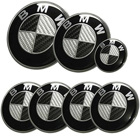 Weiling793 7pcs BMW Black/Silver Carbon Fiber Style Emblem Logo Badge Set 73/82mm