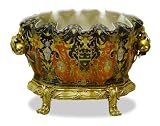Chinese Ormolu Porcelain Flower Bowl - Red & Black Motif