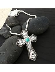 Antiqued Silver Cross with Turquoise Accent