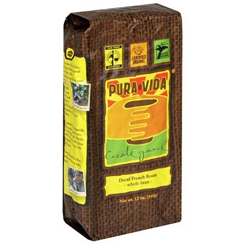 Pura Vida Decaf Whole Bean Coffee, French Roast, 12-Ounce Bags (Pack of 3)