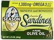 Season Skinless and Boneless Sardines in Olive Oil, 3.75-Ounce Tins (Pack of 5)
