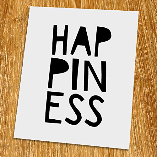Happiness Print (Unframed), Nursery Wall Art, Scandinavian, Modern, Playroom Decor, Black and White, 8×10″, TB-006