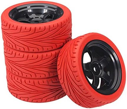 Beautyforall Rubber Grip Tyre For HSP/HPI 1/10 Rc On-road Racing Car (Red)