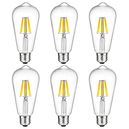 Vintage Light Bulb,Oak Leaf 6W ST64 Antique Style Edison Bulb LED Light 60W Equivalent,700lm,5000K,Daylight,E26 Screw Base,Pack of 6