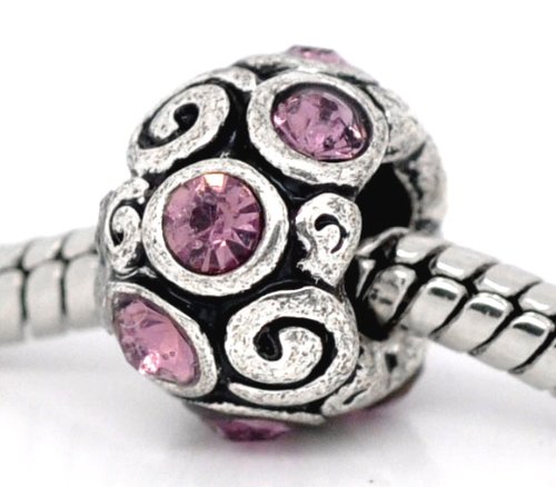 Believe Beads © 1 X Spacer with Purple Stones Charm Bead will fit pandora/troll/Chamilia Style. Slide on slide off