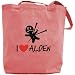 Canvas Tote Bag Pink " I Love Alden " Name
