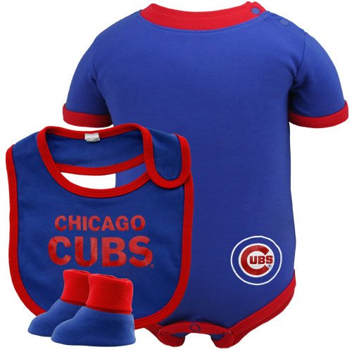MLB Infant/Toddler Boys' Chicago Cubs Onesie Bib & Bootie Set (Royal, 6-9 Months)