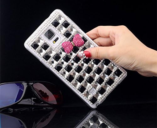 ACC5Star(TM) Extreme Duluxy Bling Diamond Crystal Silver Chain RoseRed Bow Bowknot Clear Case Cover Skin for Samsung Galaxy Note 4 + High Quality Random Color Stylus + 10*15 Cm Green Soft Clean Cloth with Logo