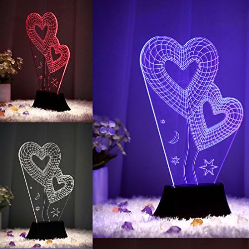 XJCGS Heart to heart, Rose, Love Heart, 3D Night Light, 7 Color Changing Touch Table Desk Lamps for Gifts with Acrylic Flat &amp; ABS Base &amp; USB Charger (Heart to heart)