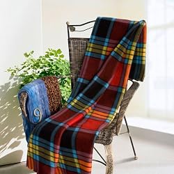 [Multicolor Plaids] Soft Coral Fleece Throw Blanket (59 by 79 inches)