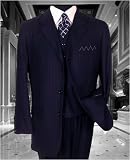 Review   / NICE 3PC 3 BUTTON COLOR NAVY VESTED MENS SUIT WITH PINSTRIPE BY: TESSORI UOMO. SUPER 150'S EXTRA FINE ITALIAN WOOL