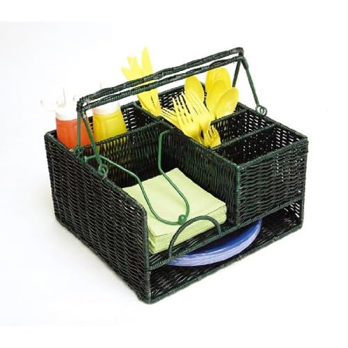 Green Wicker Picnic Organizer Basket With Handle