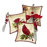IMAGE OF Grasslands Road Let Nature Sing Poinsettia Cardinal Pinecone Deer Sleigh Stoneware Tidbit Plate and Spreader, Set of 6
