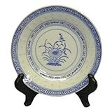 Asian blue and white rice pattern plate - 6'D, porcelain